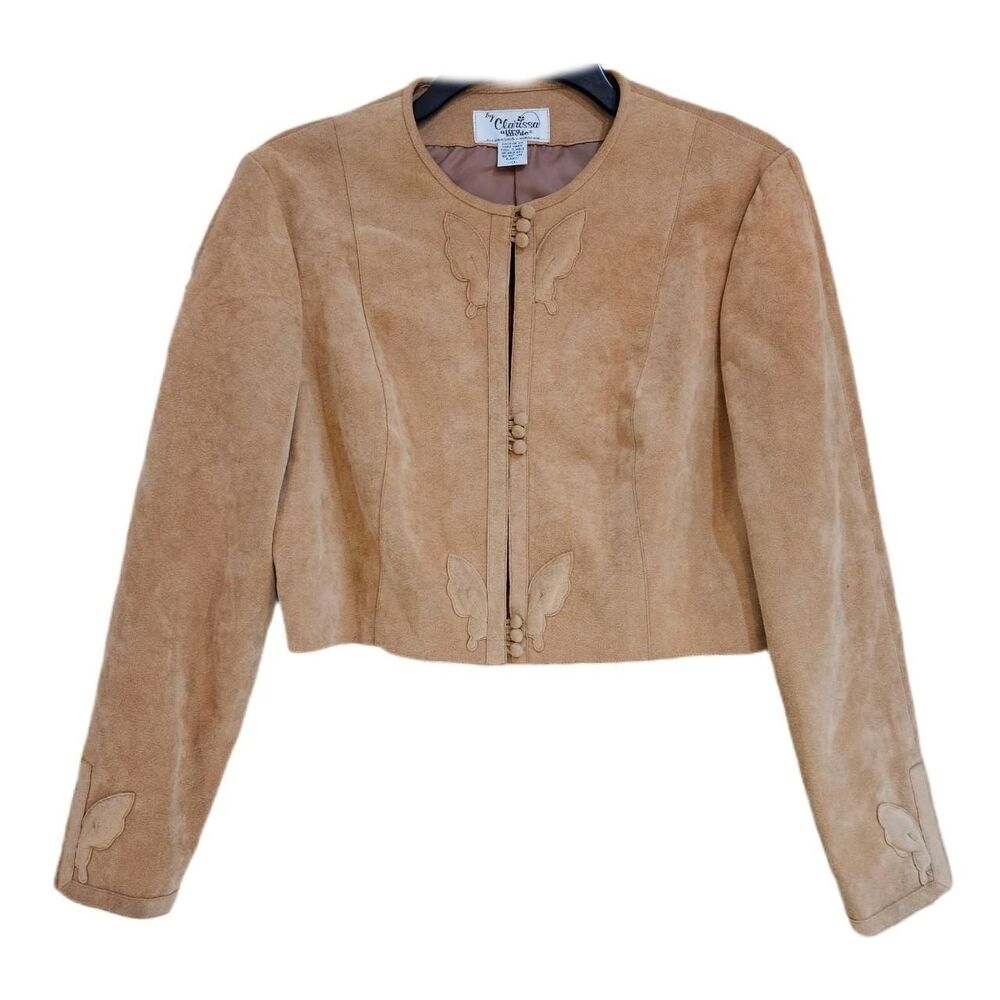 vintage western boho tan ultra suede butterfly cropped jacket